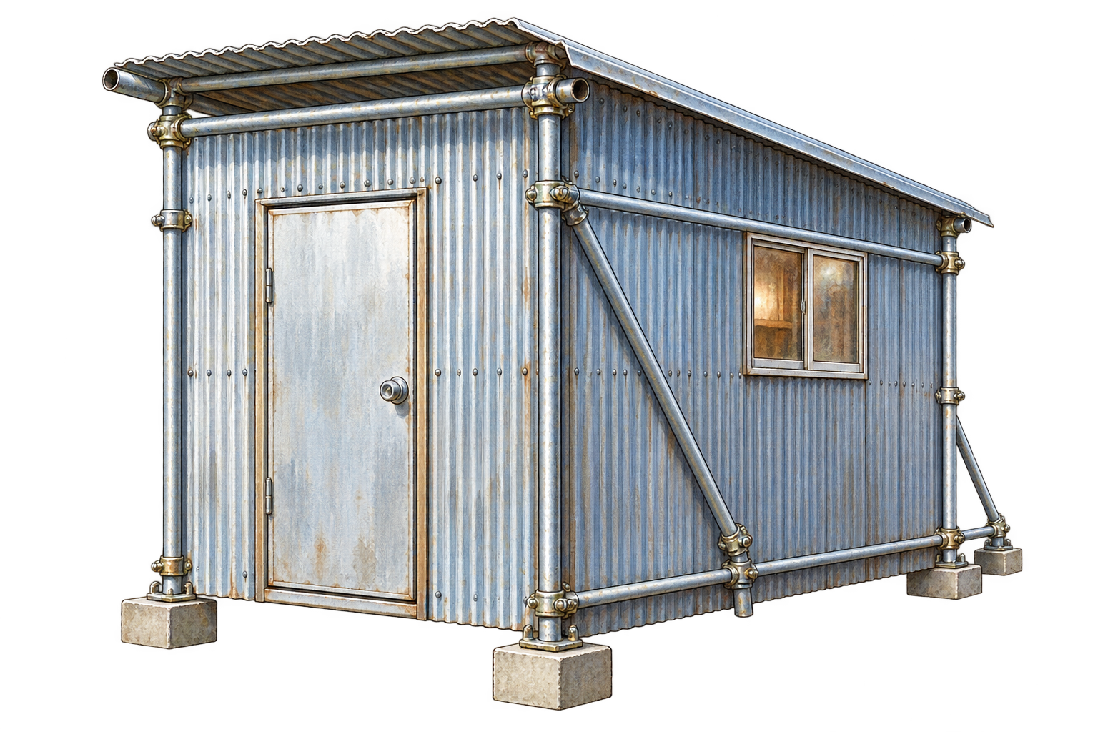 単管パイプと金属波板で作った手作りの小屋